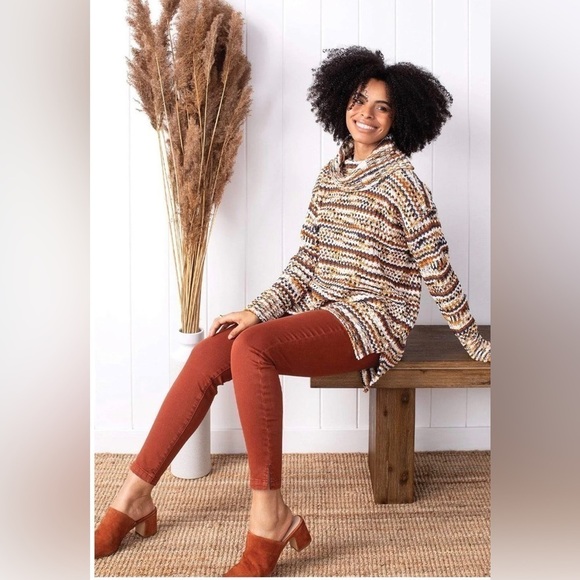 Tribal Tawny Chenille Cowl Neck Knit Sweater Size M - Picture 1 of 15